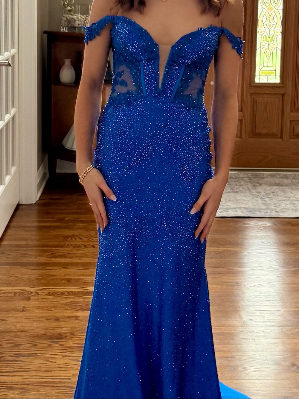Elegant Off-Shoulder Royal Blue Evening Gown/Prom
